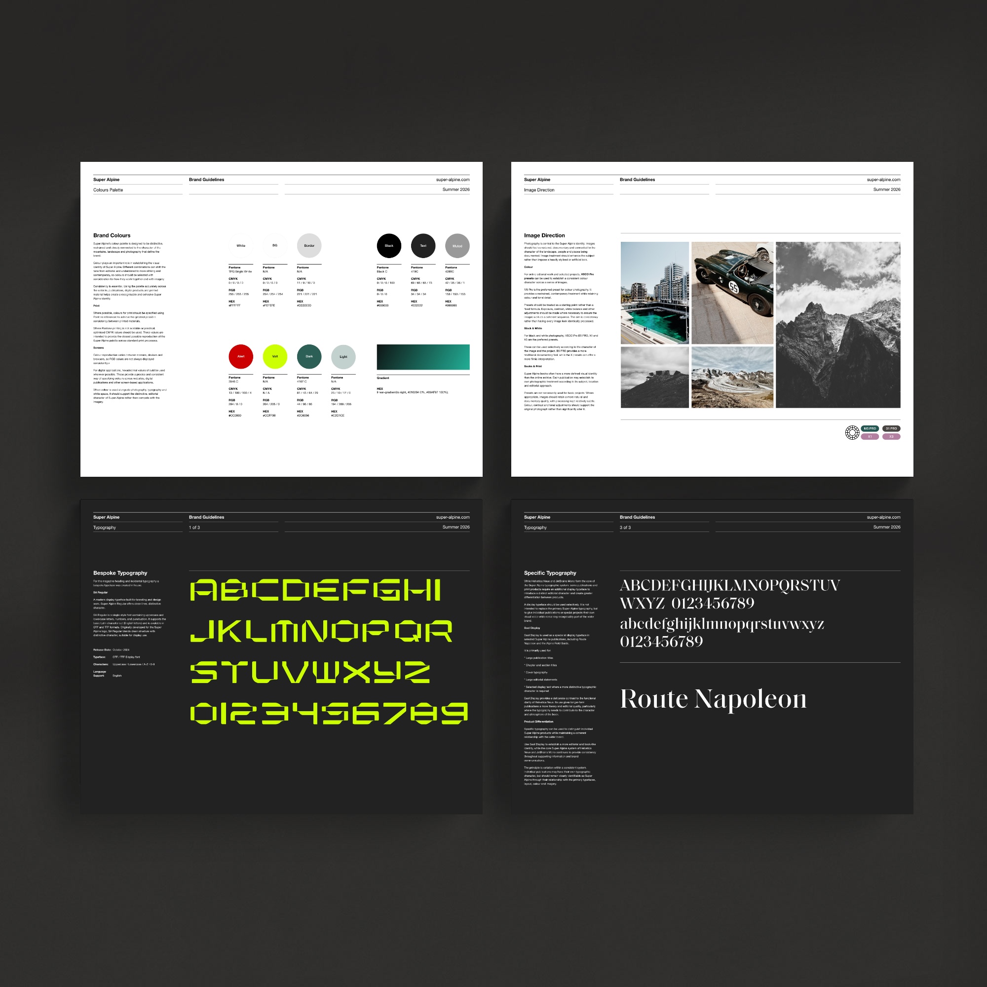 Typography and color palette specifications in the brand document