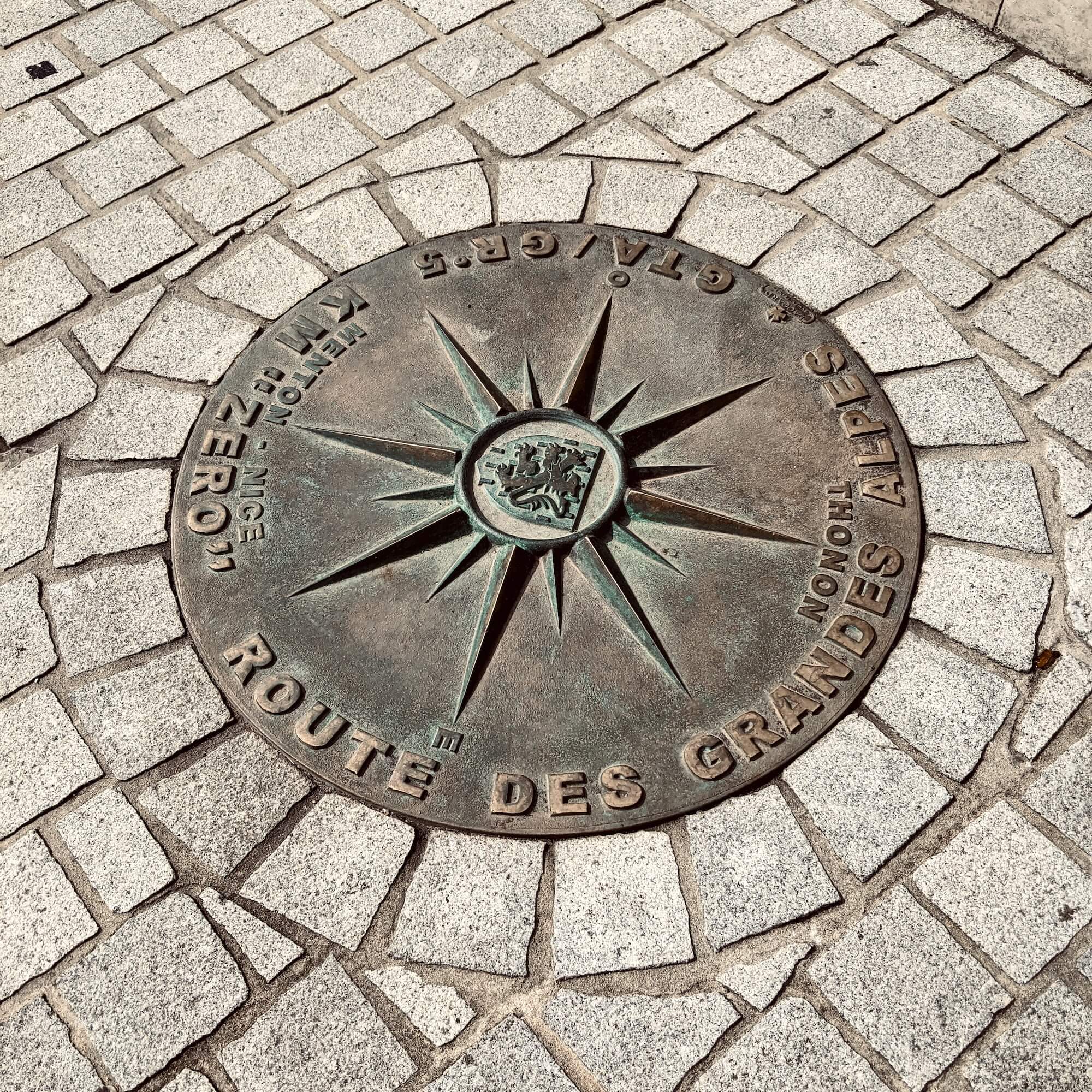 Route des Grandes Alpes sign in Thonon